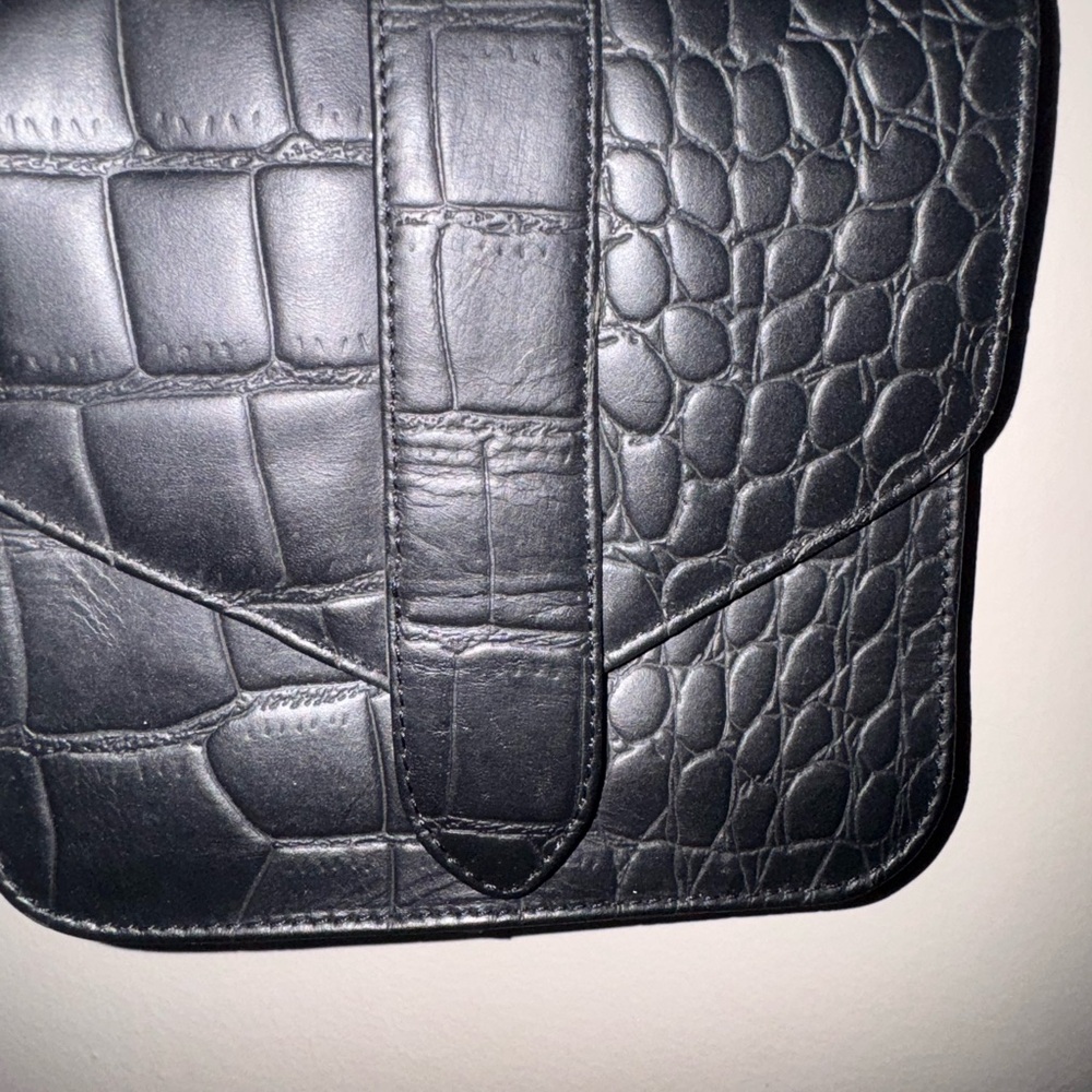 Black Croc Embossed Leather cross body Bag